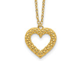 14K Yellow Gold Polished Textured Heart Pendant Necklace and Chain